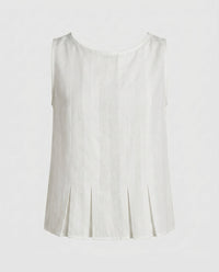 Ruby Casual Linen Top with Pleated in White