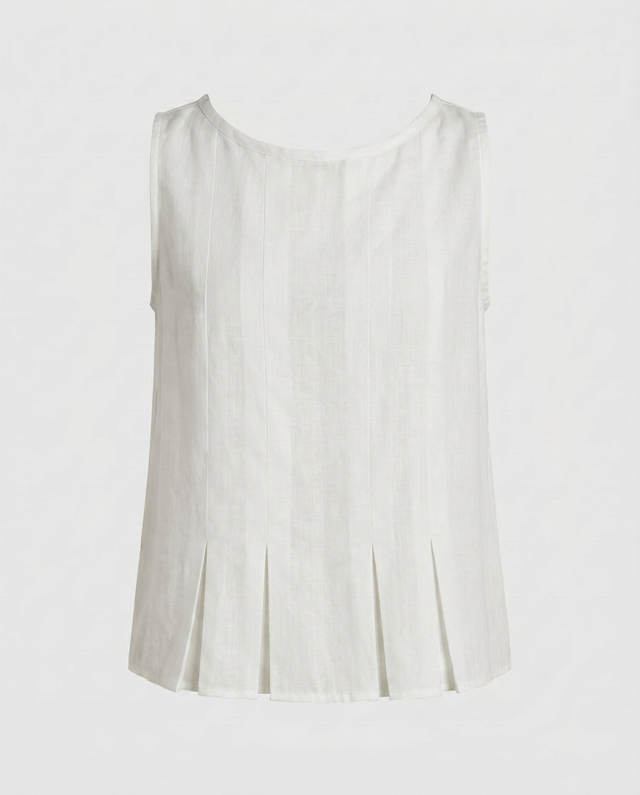 Ruby Casual Linen Top with Pleated in White