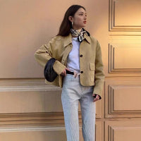 Ruby Elegant Leather Jacket with Pockets in Khaki