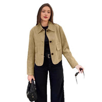 Ruby Elegant Leather Jacket with Pockets in Khaki