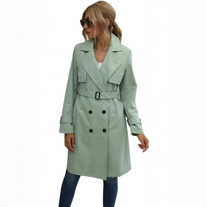 Ruby Elegant Trench Coat with Button Front in Light Green