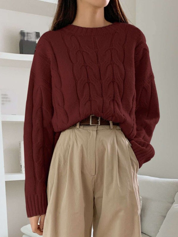Ruby Knit Sweater with Crew Neck in Wine Red