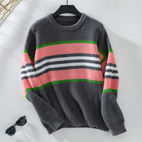 Ruby Relaxed Knit Sweater with Crew Neck in Grey