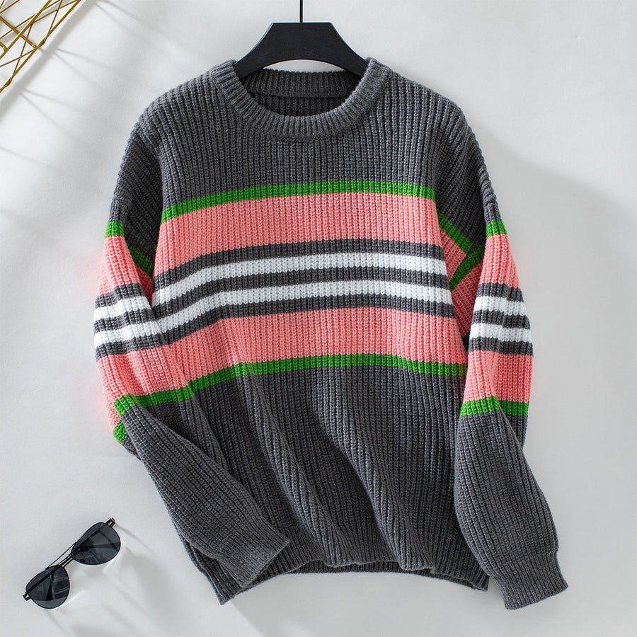 Ruby Relaxed Knit Sweater with Crew Neck in Grey