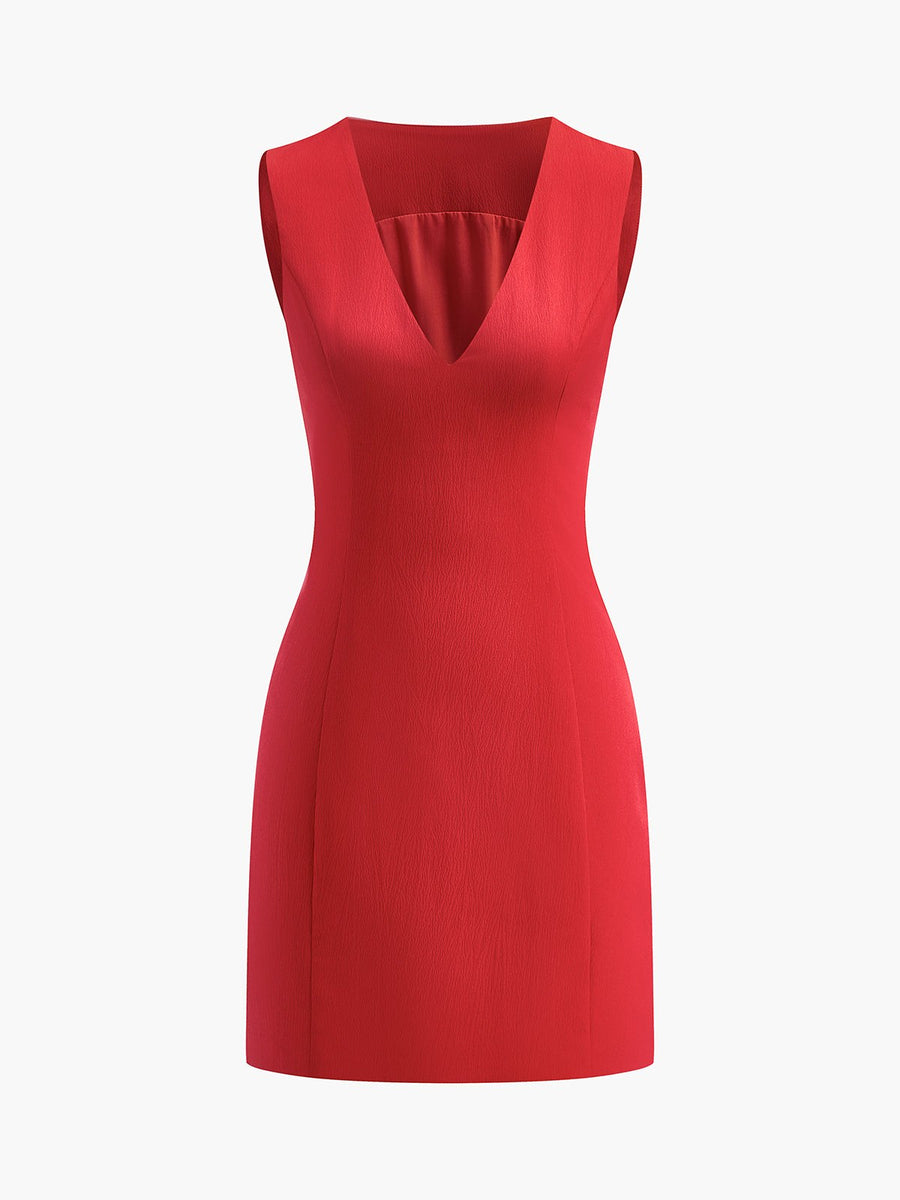 Ruby Women's V-Neck Sleeveless Mini Dress Fitted Summer in Black
