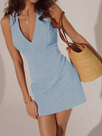 Ruby Women's V-Neck Sleeveless Mini Dress Fitted Summer in Blue