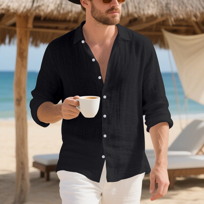Rutger Casual Linen Shirt in Black