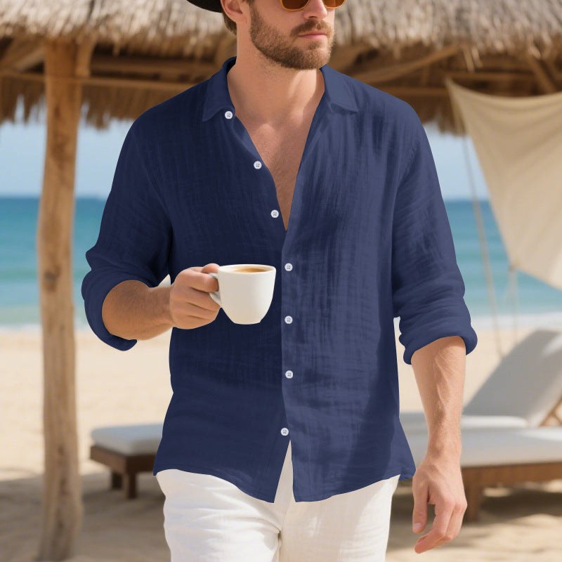 Rutger Casual Linen Shirt in Blue