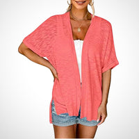 Ruth™ Stylish Flowy Short Sleeve Cardigan in Watermelon Red