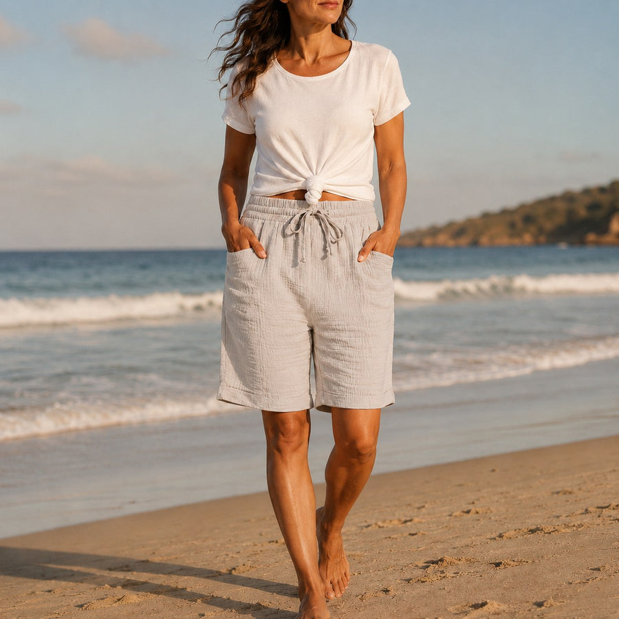 Ruvelle Women's Crinkle Bermuda Shorts with Pockets
