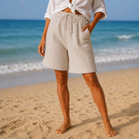Ruvelle Women's Crinkle Bermuda Shorts with Pockets in Cream