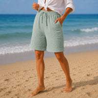 Ruvelle Women's Crinkle Bermuda Shorts with Pockets in Green