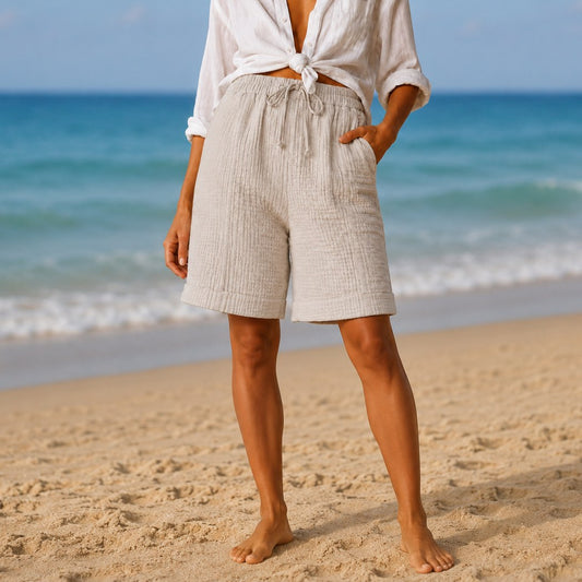 Ruvelle Women's Crinkle Bermuda Shorts with Pockets