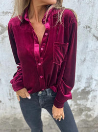Saar Elegant Velvet Blouse in Crimson
