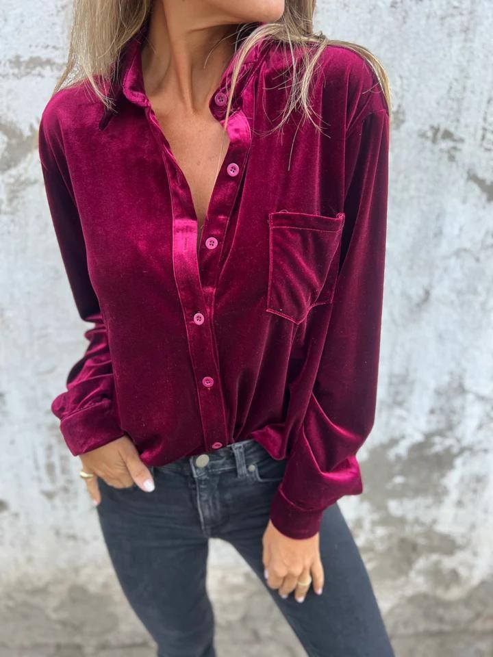 Saar Elegant Velvet Blouse in Crimson