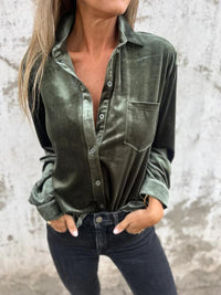 Saar Elegant Velvet Blouse in Olive Green