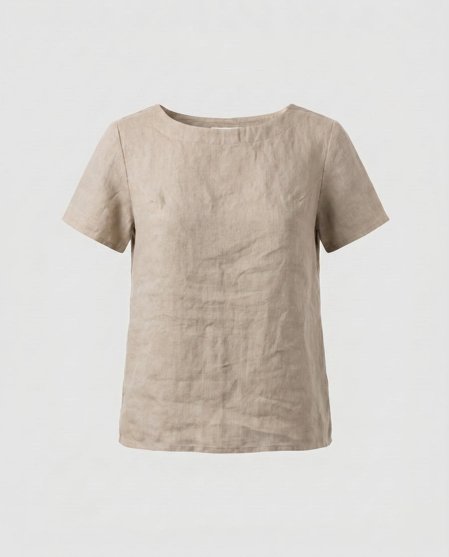 Sabine Casual Linen Top in Apricot