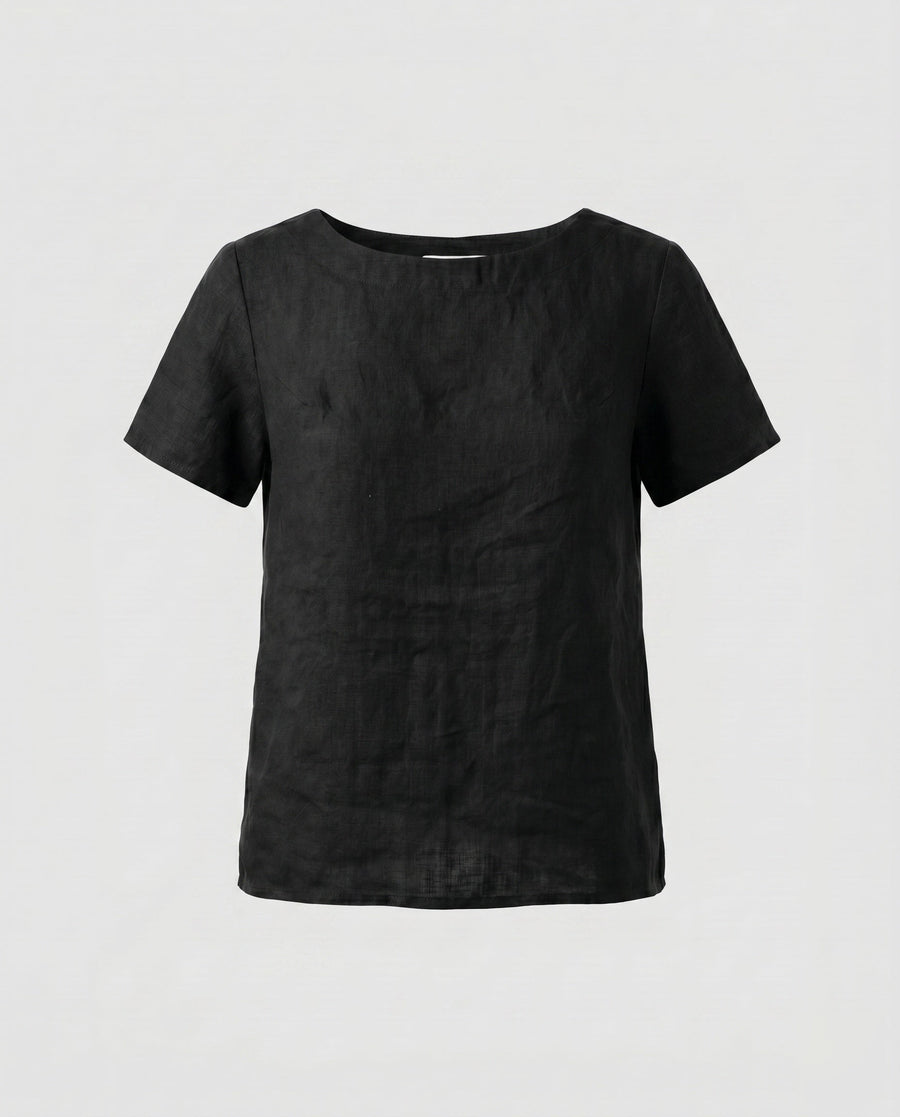 Sabine Casual Linen Top in Black
