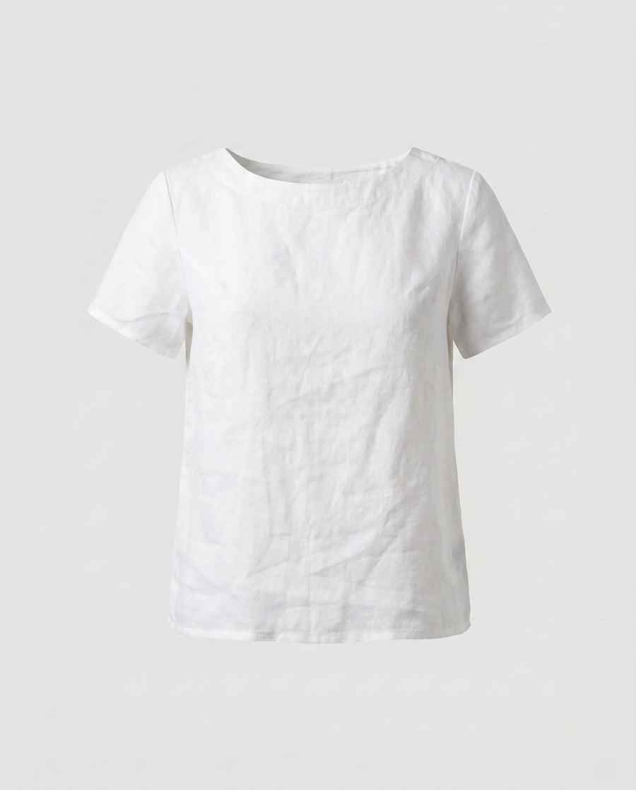 Sabine Casual Linen Top in White