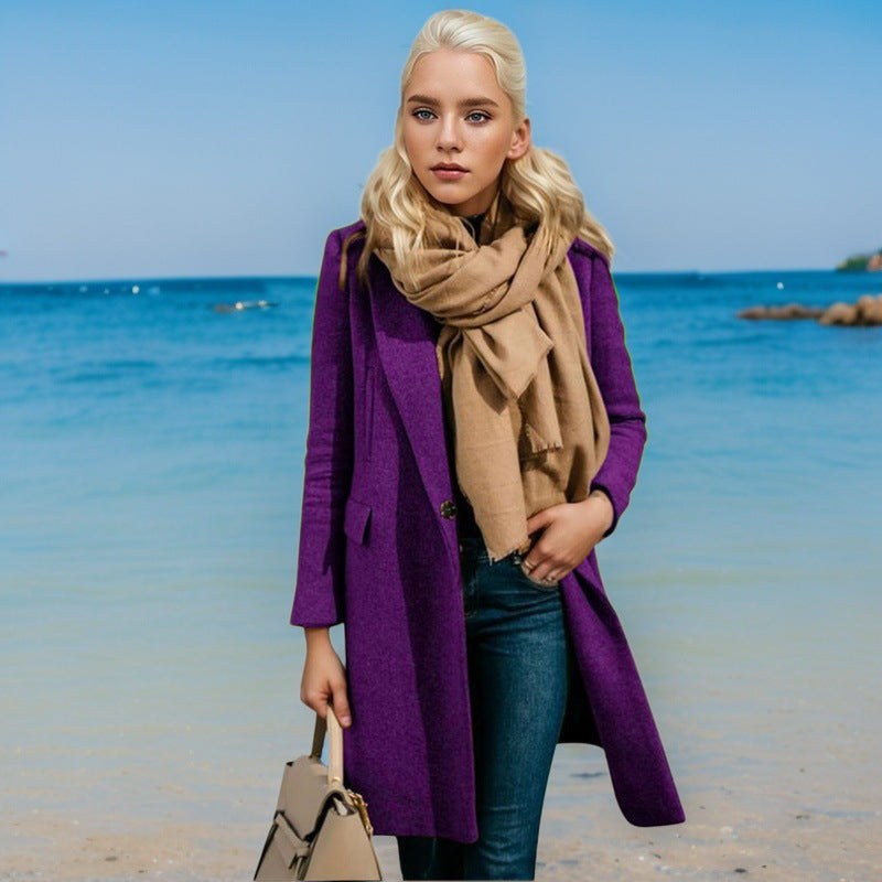 Sabine Elegant Trench Coat with Button Front in Purple
