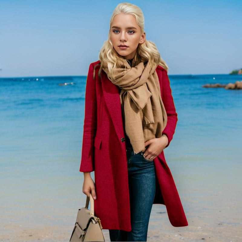 Sabine Elegant Trench Coat with Button Front in Red
