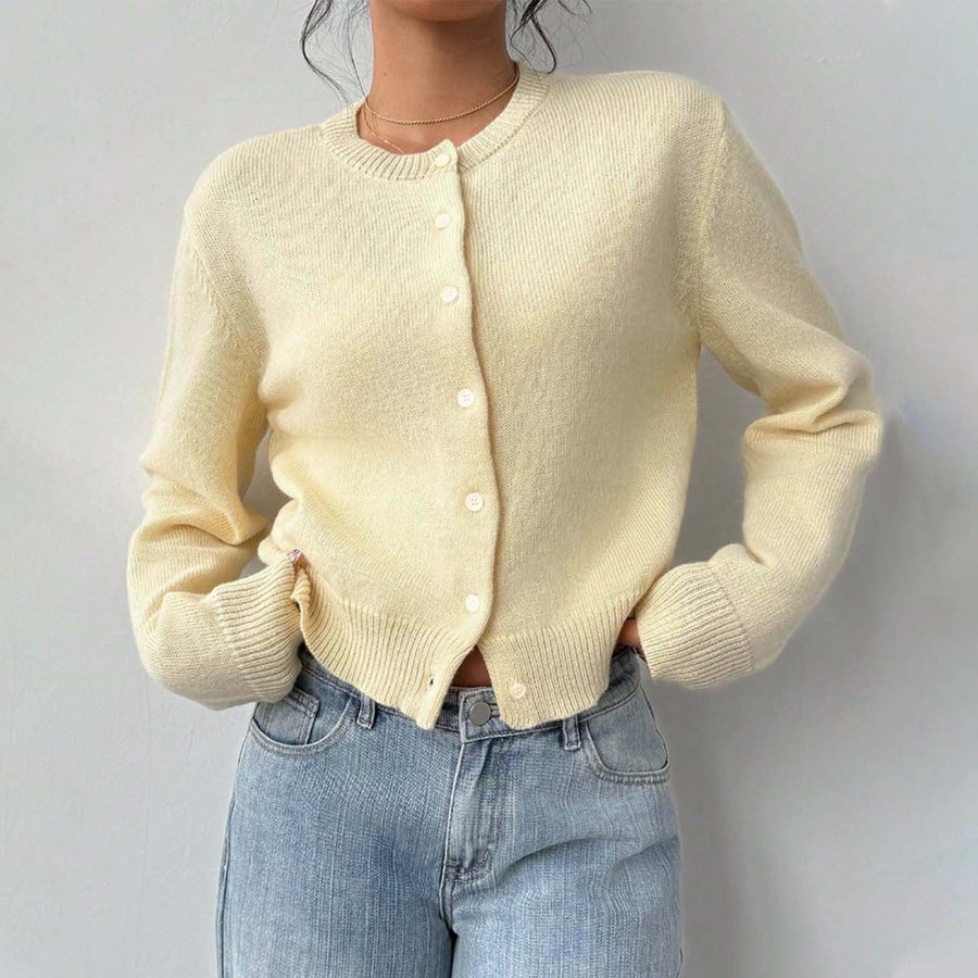 Sabine Lightweight Knit Cardigan with Crew Neck