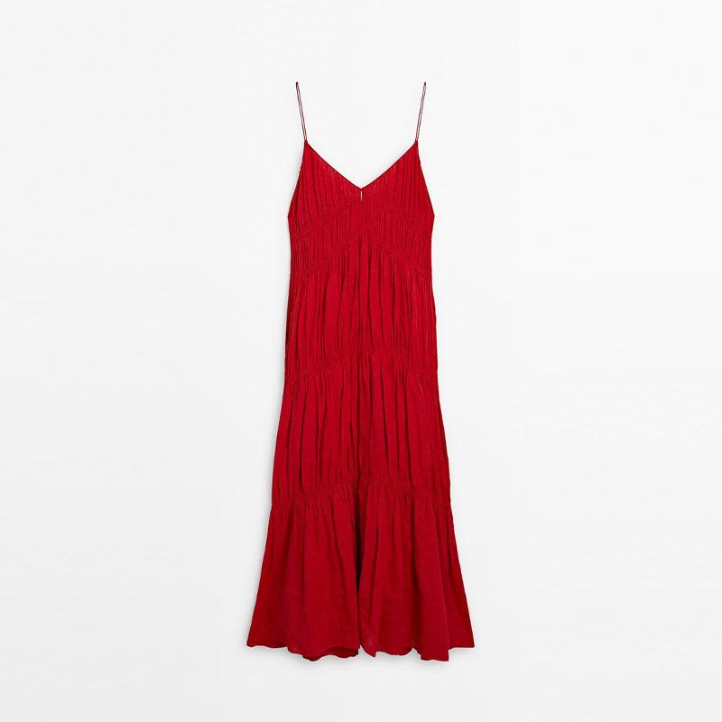 Sabine Maxi Dress with Pleated in Red