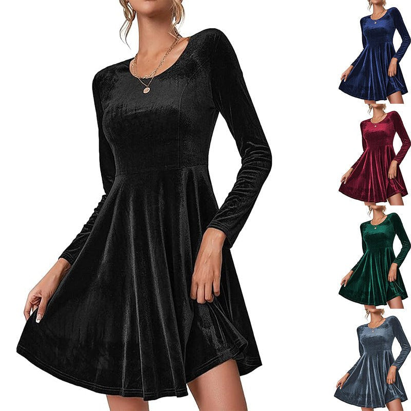 Sabine Velvet Dress with Crew Neck