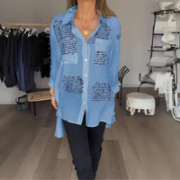 Sable Women's Printed Relaxed Fit Button-Up Blouse in Blue