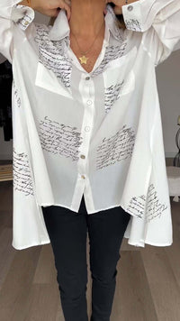 Sable Women's Printed Relaxed Fit Button-Up Blouse in White