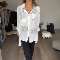 Sable Women's Printed Relaxed Fit Button-Up Blouse in White