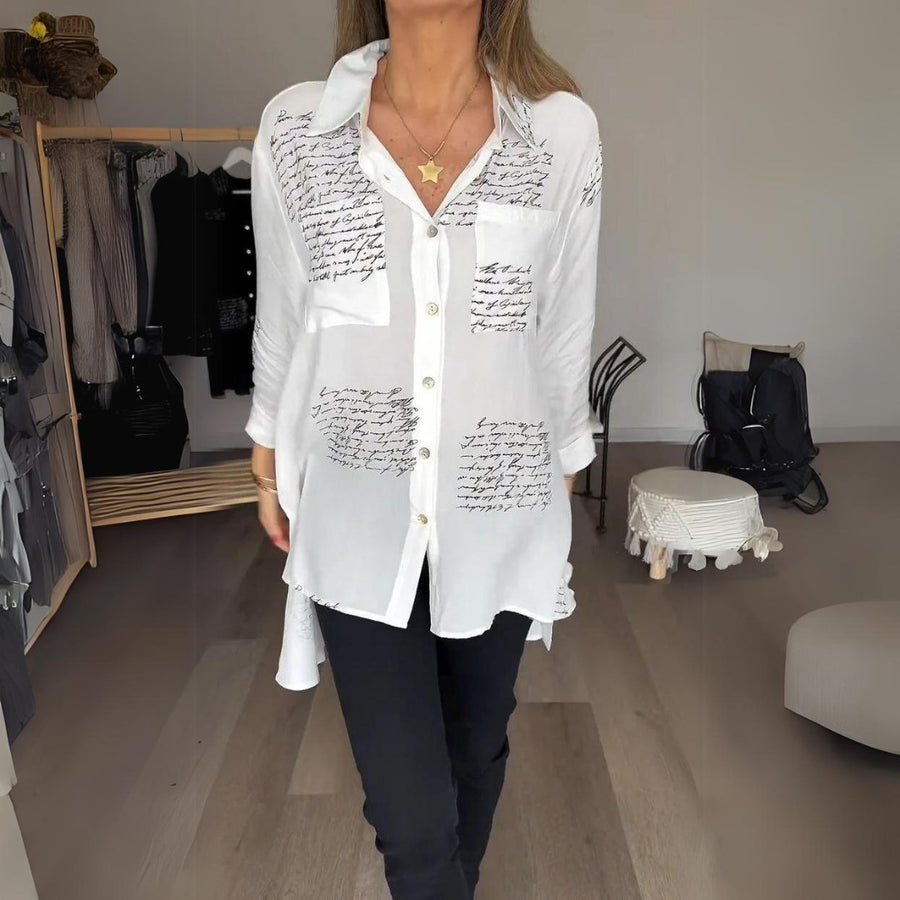 Sable Women's Printed Relaxed Fit Button-Up Blouse in White