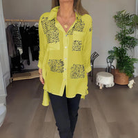 Sable Women's Printed Relaxed Fit Button-Up Blouse in Yellow