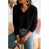 Sabrina Women's Button Front V-Neck Long Sleeve Top in Black