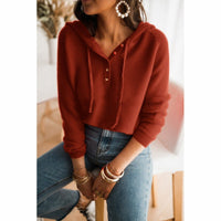 Sabrina Women's Button Front V-Neck Long Sleeve Top in Brown