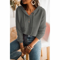 Sabrina Women's Button Front V-Neck Long Sleeve Top in Grey