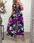 Sacha Women's Floral Print Sleeveless Maxi Dress V-Neck Pleated Summer Dress
