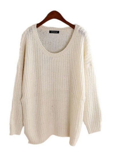 Sadie Casual Knit Sweater with Crew Neck in Beige