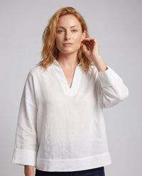 Sadie Casual Linen Top with V-Neck