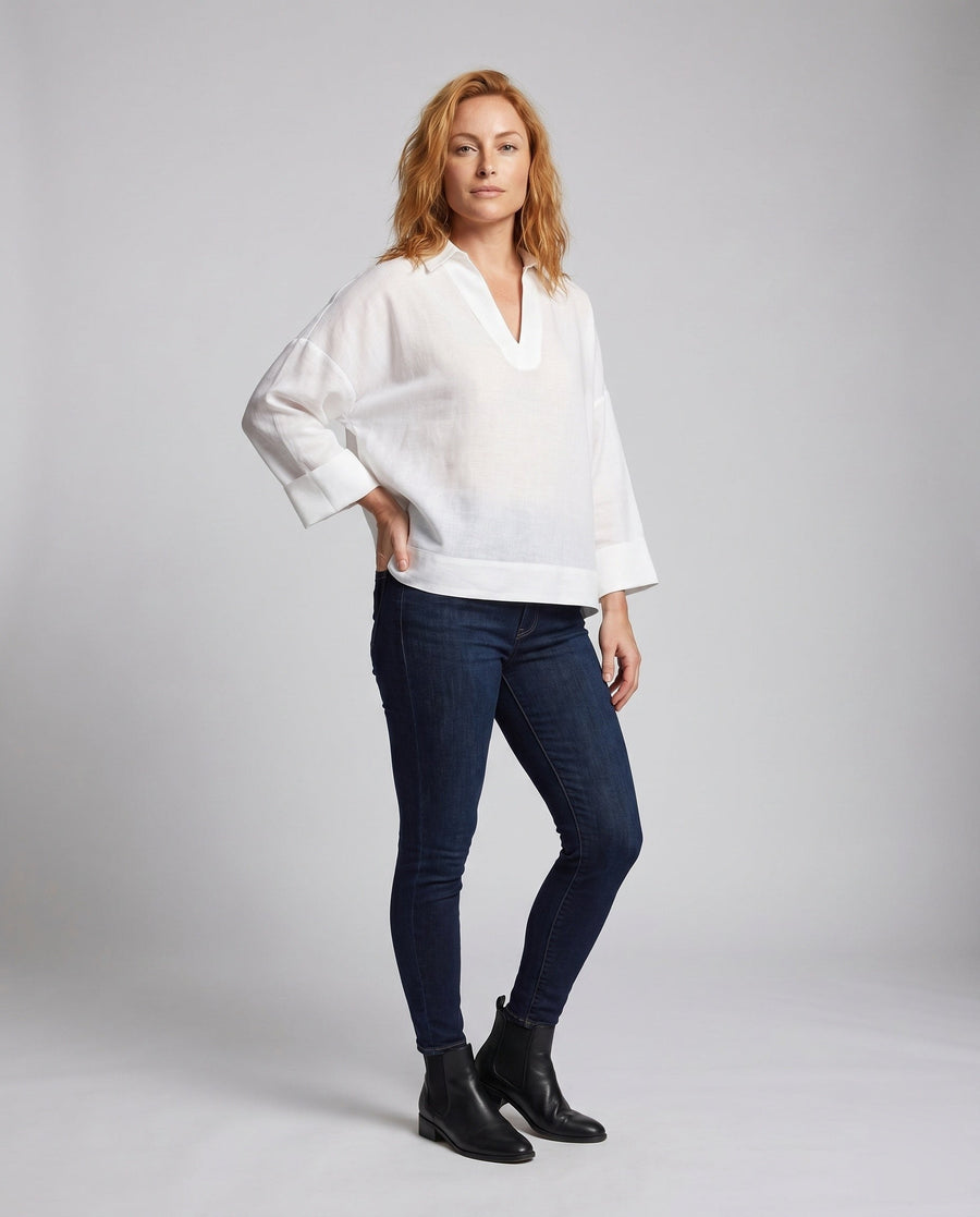 Sadie Casual Linen Top with V-Neck
