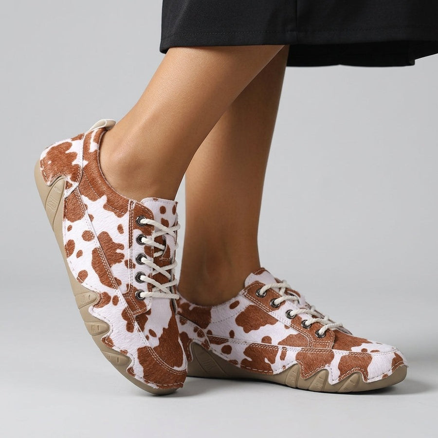 Sadie Cow Print Sneaker in Sienna Brown