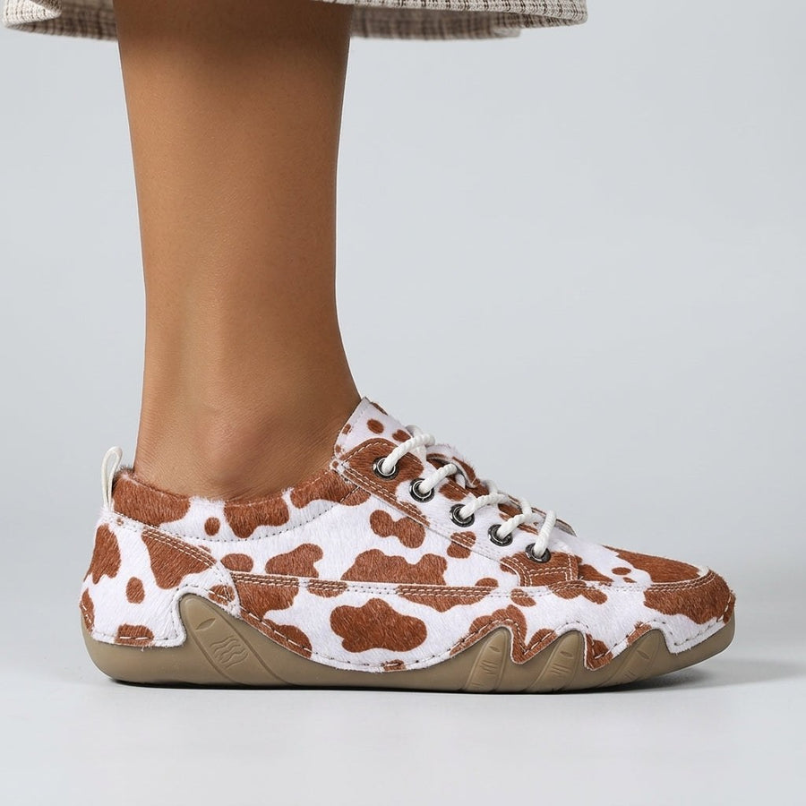 Sadie Cow Print Sneaker in Sienna Brown