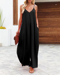Sadie Elegant Jumpsuit with V-Neck and Pockets in Black