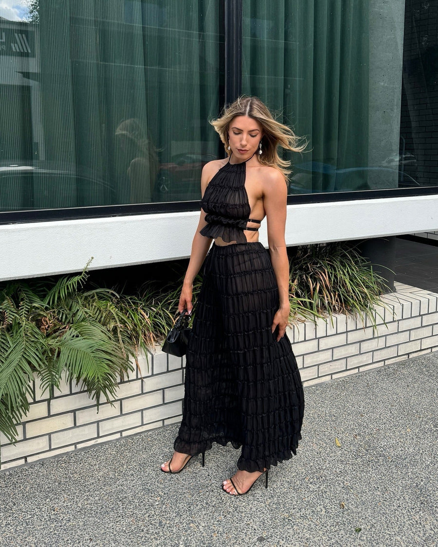 Sadie Maxi Dress with Ruffles in Black