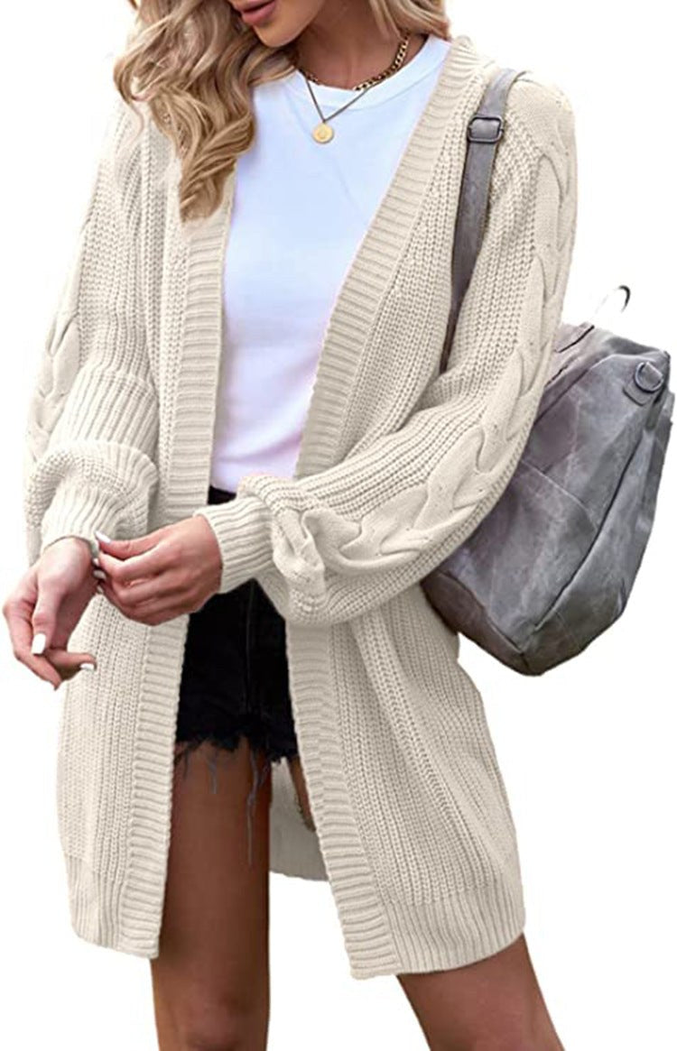 Sage Casual Knit Cardigan with Oversized in White