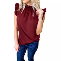 Sage Elegant Blouse with Ruffles in Red