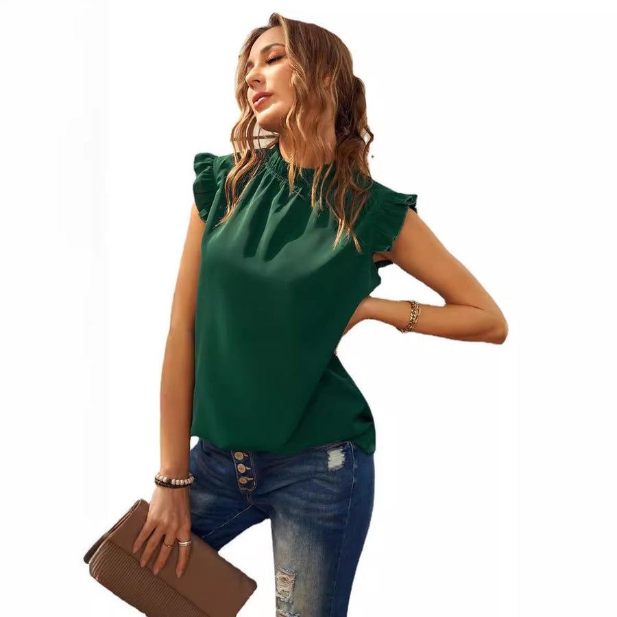 Sage Elegant Blouse with Ruffles in Red