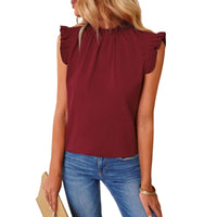 Sage Elegant Blouse with Ruffles in Red
