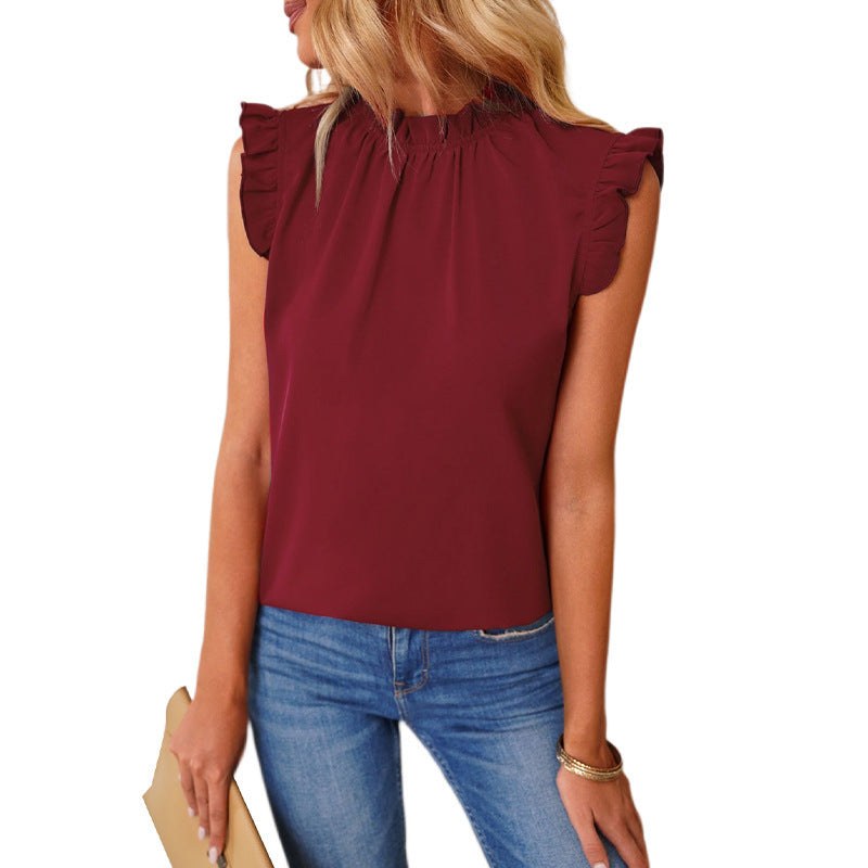 Sage Elegant Blouse with Ruffles in Red