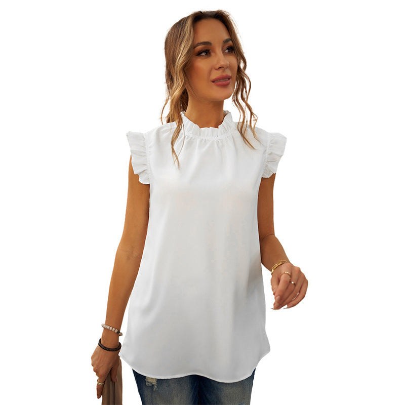 Sage Elegant Blouse with Ruffles in White